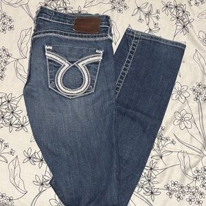 Big Star Women's Dark Blue Straight Leg Jeans with White Pocket Embroidery